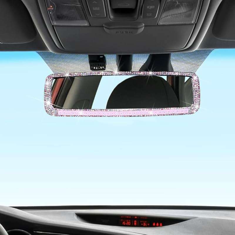 BLAU GRUN Bling Car Rear View Mirror, Rhinestones Crystal Clip-on Rearview Mirror with HD Glass, Compatible with Most Cars, SUVs, Vehicles, Auto Interior Accessories for Women Girl (Pink) - Image 6