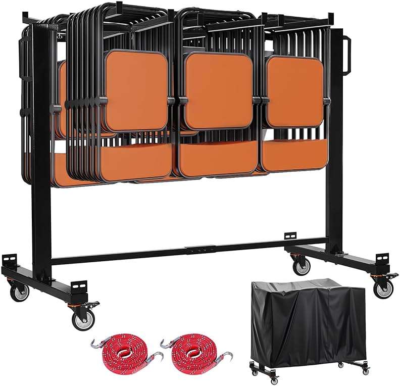 Folding Chair Frame, Heavy-Duty Chair cart can Hold 42 Chairs or 12 Tables, Multi-Functional Chair Storage cart with Rubber Wheels and Fixing Frame, Large Chair Fixing Frame, Matte Black - Image 1