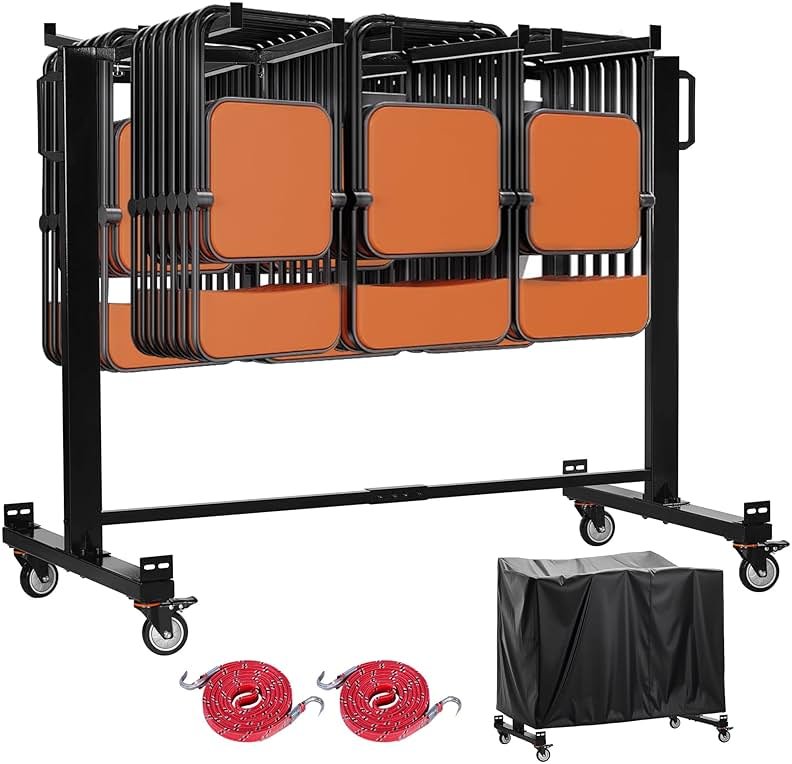 Folding Chair Frame, Heavy-Duty Chair cart can Hold 42 Chairs or 12 Tables, Multi-Functional Chair Storage cart with Rubber Wheels and Fixing Frame, Large Chair Fixing Frame, Matte Black - Product Image