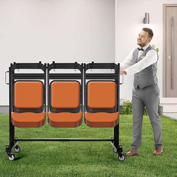 Folding Chair Frame, Heavy-Duty Chair cart can Hold 42 Chairs or 12 Tables, Multi-Functional Chair Storage cart with Rubber Wheels and Fixing Frame, Large Chair Fixing Frame, Matte Black - Image 2