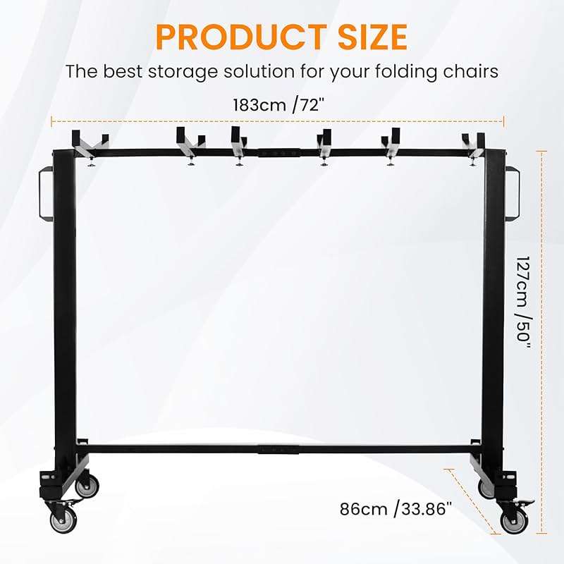 Folding Chair Frame, Heavy-Duty Chair cart can Hold 42 Chairs or 12 Tables, Multi-Functional Chair Storage cart with Rubber Wheels and Fixing Frame, Large Chair Fixing Frame, Matte Black - Image 3