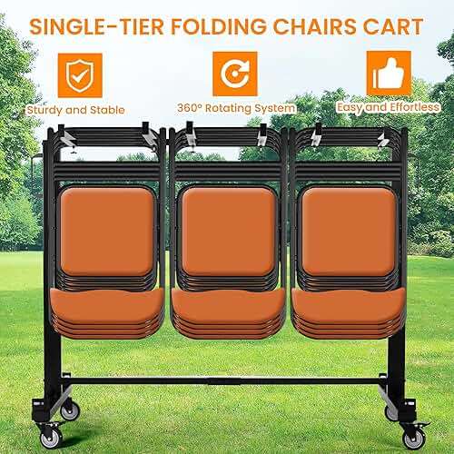 Folding Chair Frame, Heavy-Duty Chair cart can Hold 42 Chairs or 12 Tables, Multi-Functional Chair Storage cart with Rubber Wheels and Fixing Frame, Large Chair Fixing Frame, Matte Black - Image 4