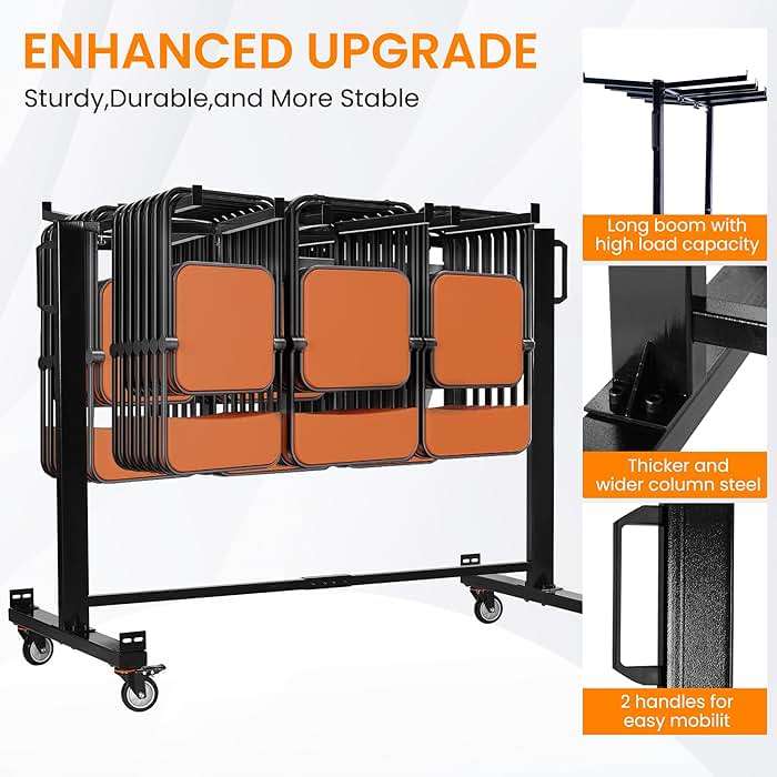 Folding Chair Frame, Heavy-Duty Chair cart can Hold 42 Chairs or 12 Tables, Multi-Functional Chair Storage cart with Rubber Wheels and Fixing Frame, Large Chair Fixing Frame, Matte Black - Image 5