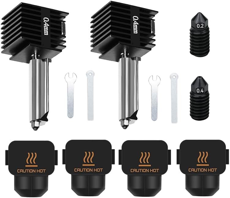 Sahvaim 2 Pack 0.4MM Hotend Kit for Bambu Lab A1 Mini/A1 3D Printer, High-Temperature Hardened Steel Nozzle Extruder Print Head Replacement with Extra 2PCS Nozzle(0.2MM,0.4MM) and Silicone Cover Sock - Product Image