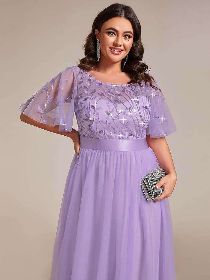 Ever-Pretty Plus Women's Sequin Plus Size Formal Dresses A Line Ruffle Sleeves Floor Length Evening Gown - Image 5
