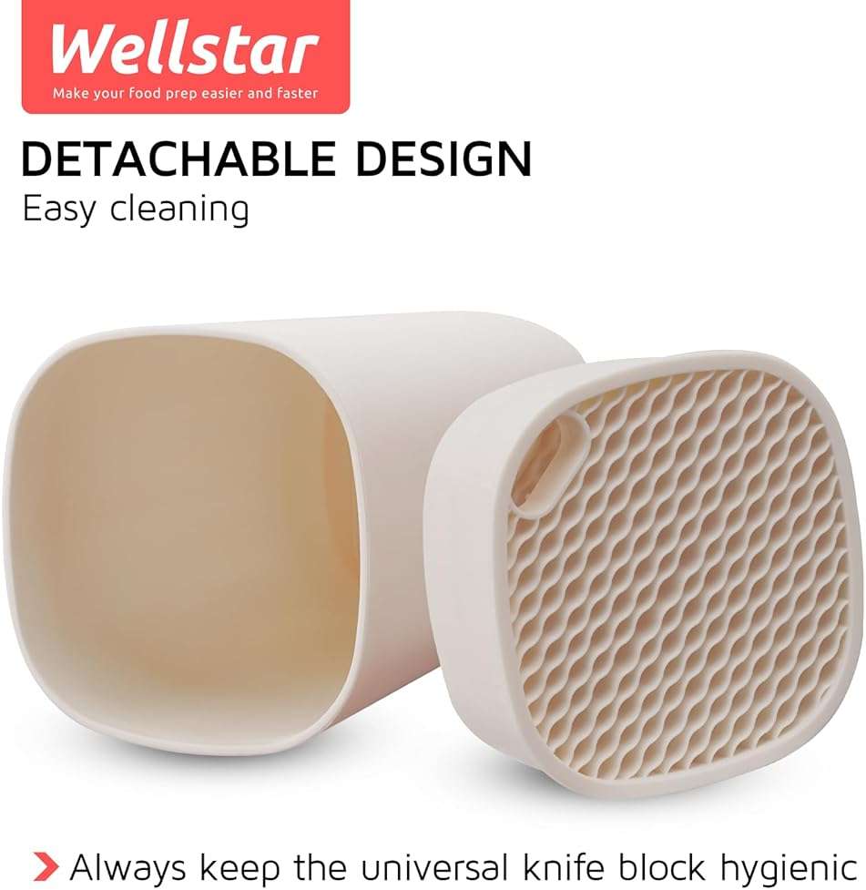 Universal Knife Block Holder for Kitchen, WELLSTAR Knife Stand without Knives, Safe Space Saver Large Volume Stable Knife Storage with Scissors Slot, Detachable for Easy Cleaning – Off-White - Image 4