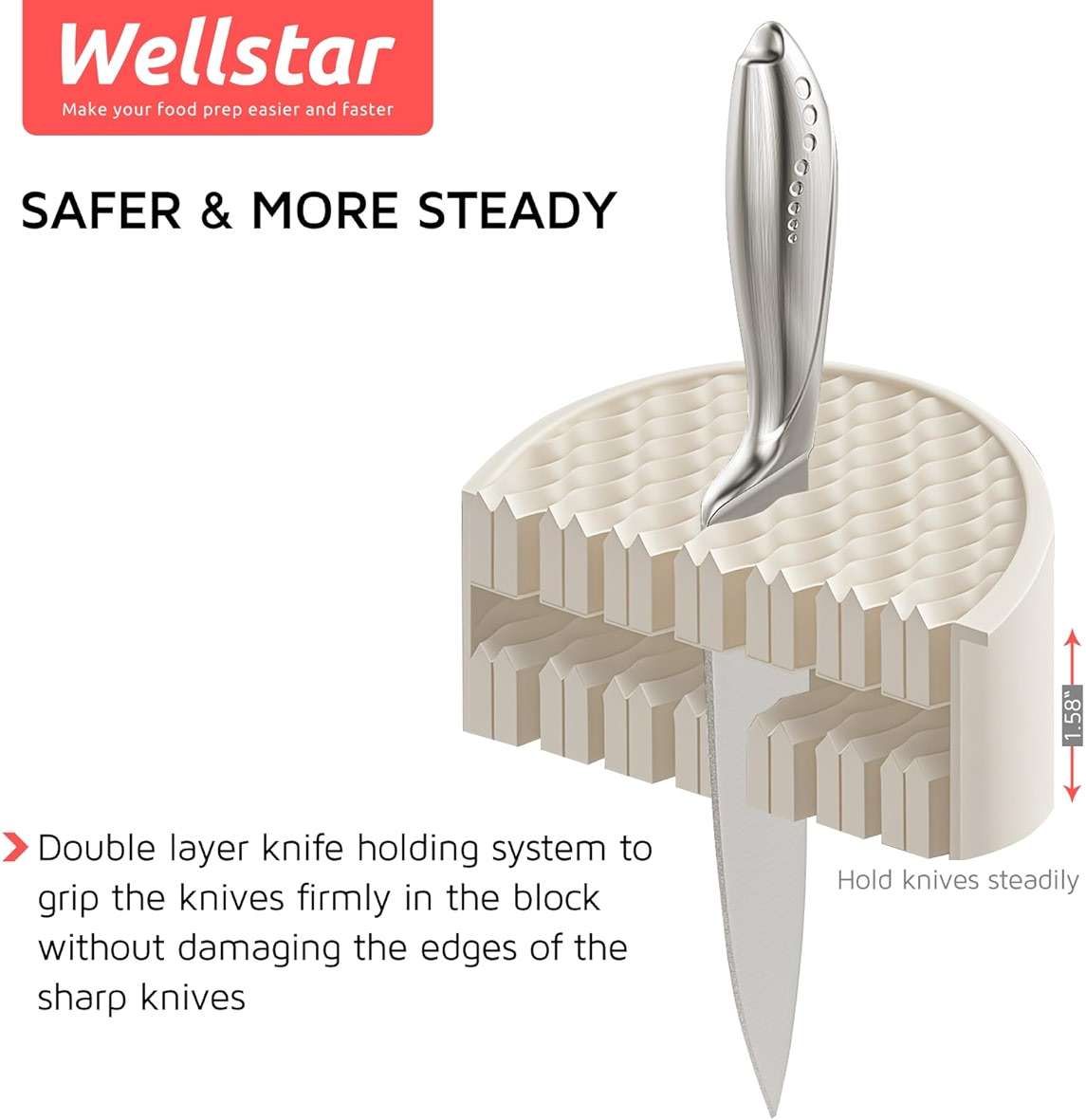 Universal Knife Block Holder for Kitchen, WELLSTAR Knife Stand without Knives, Safe Space Saver Large Volume Stable Knife Storage with Scissors Slot, Detachable for Easy Cleaning – Off-White - Image 7