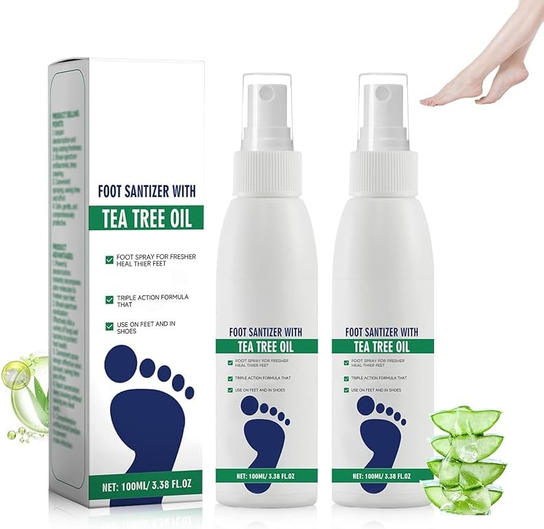 2Pcs Foot Sanitizer Spray with Tea Tree Oil, Tea Tree Oil Feet Sprays, Natural Clear Foot Sanitizer Spray, Quick-Drying & Travel-Friendly - Product Image