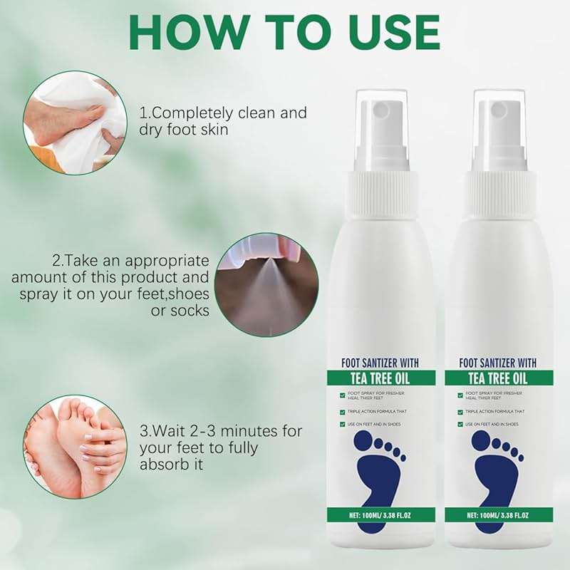 2Pcs Foot Sanitizer Spray with Tea Tree Oil, Tea Tree Oil Feet Sprays, Natural Clear Foot Sanitizer Spray, Quick-Drying & Travel-Friendly - Image 7