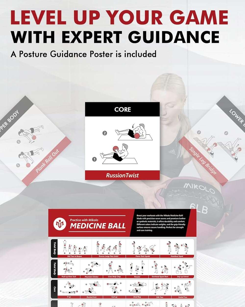 Mikolo Medicine Ball, Wall Ball,Soft Medicine Ball Set,Slam Ball for Core Training, Strength Workouts -Multi-Weight 10lbs 20lbs Exercise Balls for Home Gym, Functional Fitness (10/15/20/25LB) - Image 6