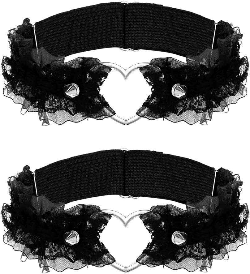 2 PCS Pink Garter, Lace Thigh Garter Thigh Belt for Women, Adjustable Heart Leg Garters Elastic Plus Size - Image 1