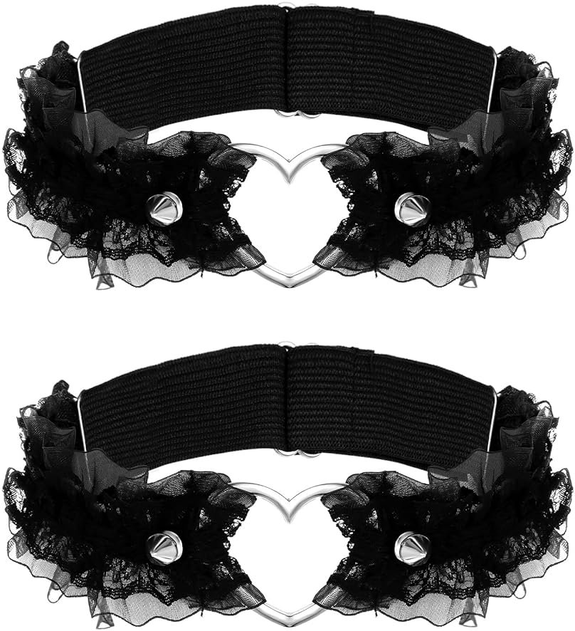 2 PCS Pink Garter, Lace Thigh Garter Thigh Belt for Women, Adjustable Heart Leg Garters Elastic Plus Size - Product Image