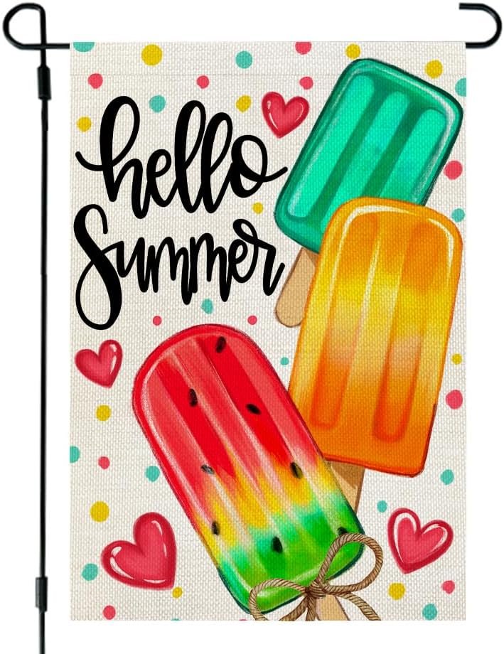 CROWNED BEAUTY Summer Garden Flag Popsicles Double Sided 12x18 Inches Small Burlap Seasonal Welcome Yard Decoration for Outside Porch CF1813-12 - Product Image