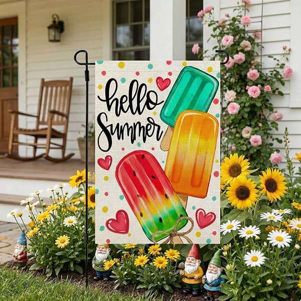 CROWNED BEAUTY Summer Garden Flag Popsicles Double Sided 12x18 Inches Small Burlap Seasonal Welcome Yard Decoration for Outside Porch CF1813-12 - Image 2
