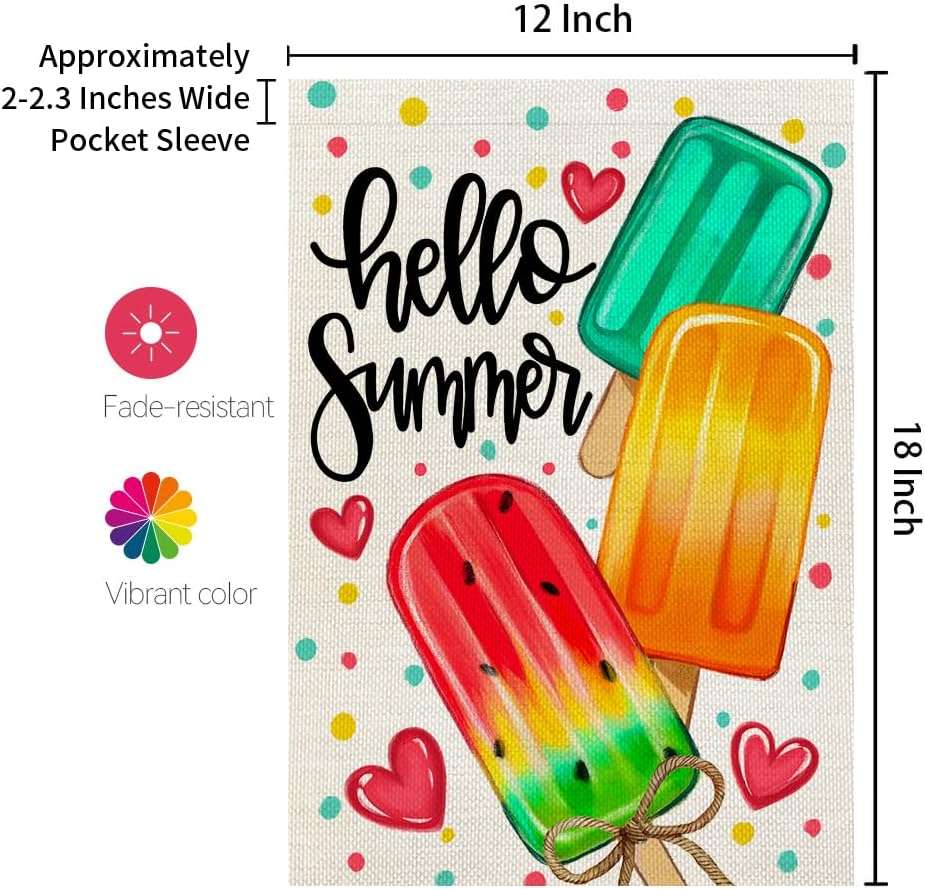 CROWNED BEAUTY Summer Garden Flag Popsicles Double Sided 12x18 Inches Small Burlap Seasonal Welcome Yard Decoration for Outside Porch CF1813-12 - Image 3