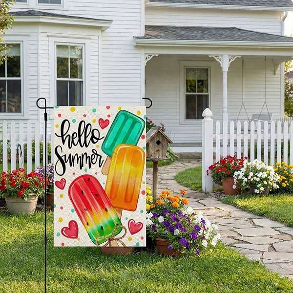 CROWNED BEAUTY Summer Garden Flag Popsicles Double Sided 12x18 Inches Small Burlap Seasonal Welcome Yard Decoration for Outside Porch CF1813-12 - Image 4