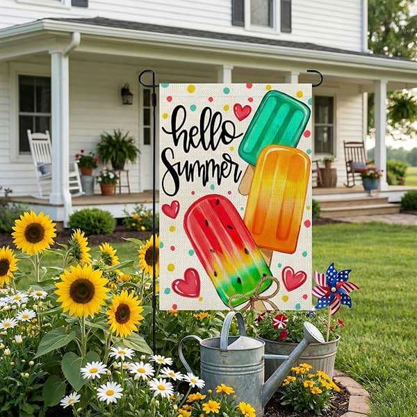 CROWNED BEAUTY Summer Garden Flag Popsicles Double Sided 12x18 Inches Small Burlap Seasonal Welcome Yard Decoration for Outside Porch CF1813-12 - Image 5