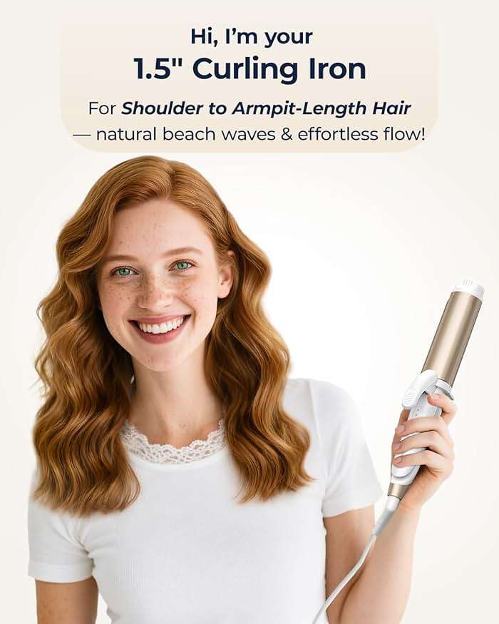 FURIDEN Lite Dual-Voltage Curling Iron: 110V-240V 1 1/2 Inch Ceramic Wide Barrel 2-in-1 Curling Iron for Chin Length Hair - Europe Travel for Soft Curls with Clamp - Image 5