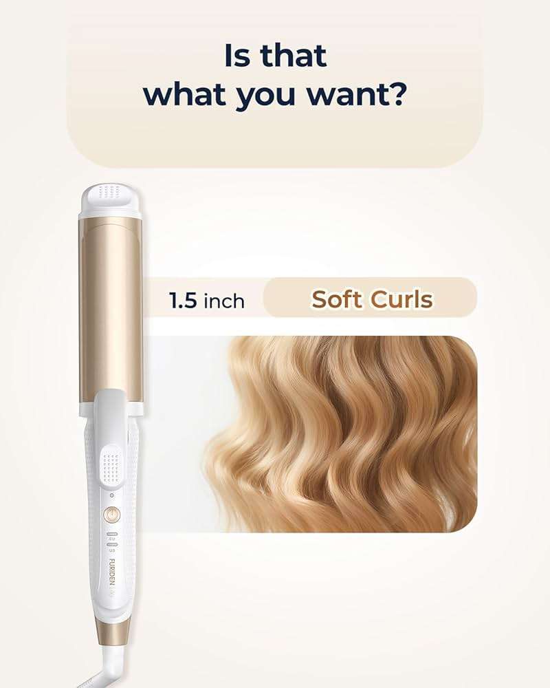 FURIDEN Lite Dual-Voltage Curling Iron: 110V-240V 1 1/2 Inch Ceramic Wide Barrel 2-in-1 Curling Iron for Chin Length Hair - Europe Travel for Soft Curls with Clamp - Image 6