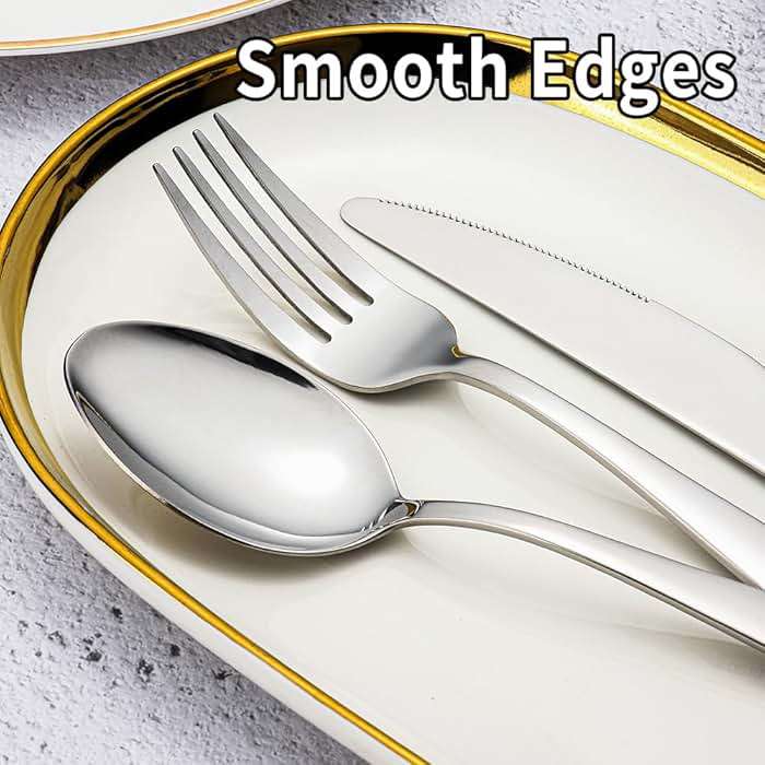 60-Piece Stainless Steel Silverware Set for 12 Amafox Kitchen Flatware Cultery Set Dinner Spoons and Forks Knives Set for Daily Use Party Dishwasher Safe Mirror-Polished - Image 3