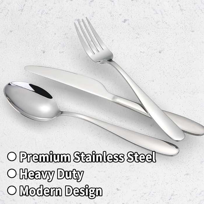 60-Piece Stainless Steel Silverware Set for 12 Amafox Kitchen Flatware Cultery Set Dinner Spoons and Forks Knives Set for Daily Use Party Dishwasher Safe Mirror-Polished - Image 4