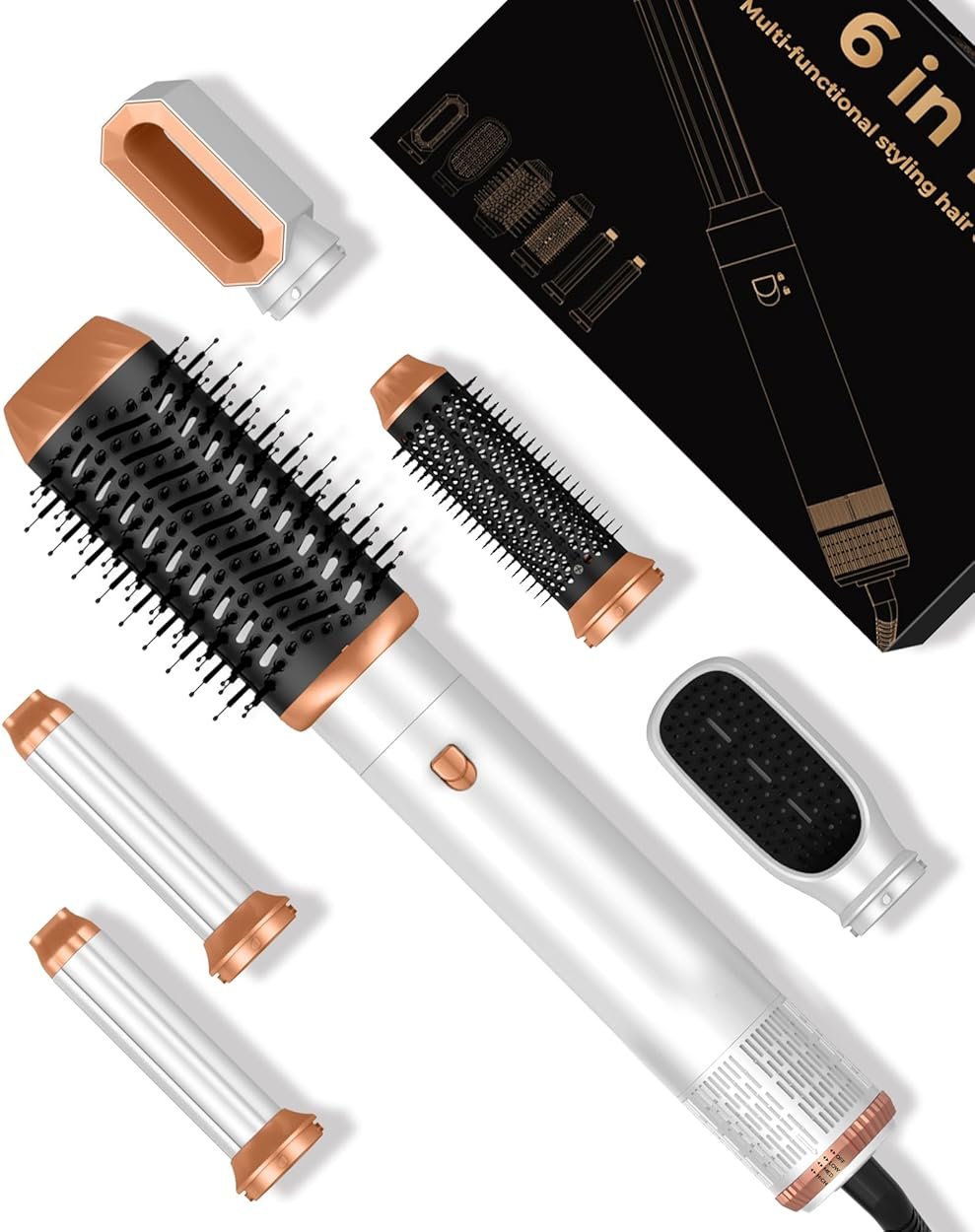 Hair Dryer Brush,6 in 1 Professional Hot Air Styler,Powerful Air Curling Wrap Styler,Negative Ionic Hair Dryer Fast Drying, Multi Hair Stylerfor Curling Volumizing Straightening Styling - Product Image
