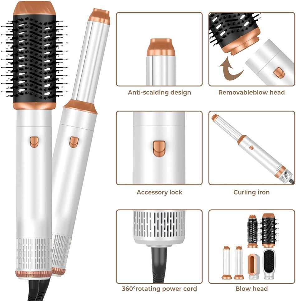 Hair Dryer Brush,6 in 1 Professional Hot Air Styler,Powerful Air Curling Wrap Styler,Negative Ionic Hair Dryer Fast Drying, Multi Hair Stylerfor Curling Volumizing Straightening Styling - Image 9