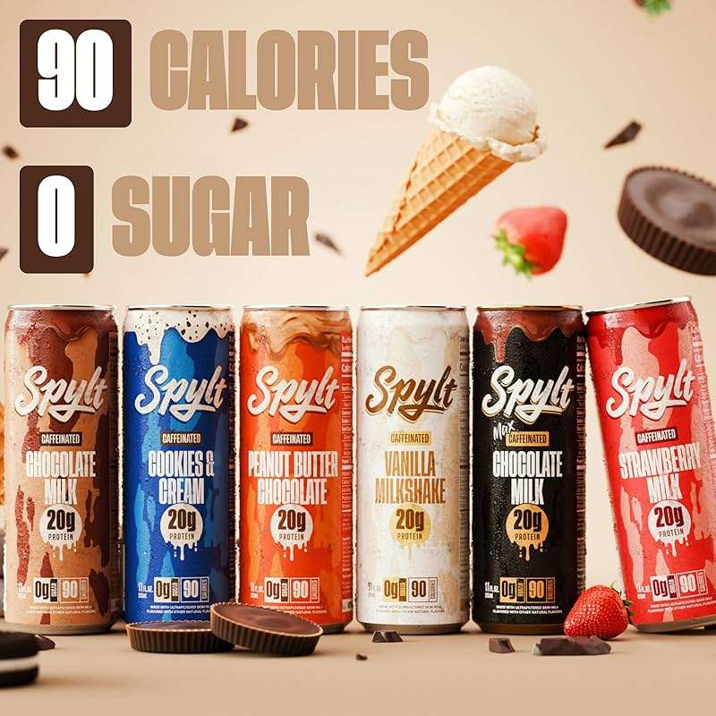 Spylt High Protein Milk - 6 Flavor Variety Pack with 60mg Caffeine & 20g Protein - 90 Calories, Ready to Drink, Sugar Free, Lactose Free Milk, Perfect for Workout Recovery & Afternoon Pick Me Up - 12 Count - Packaging May Vary - Image 5