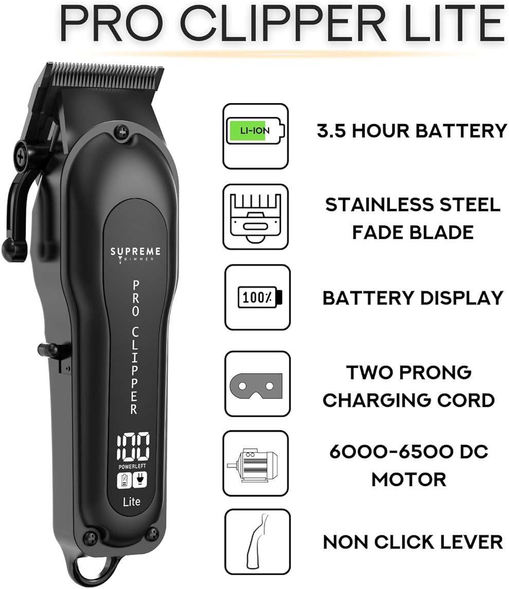 Supreme Trimmer Pro Clipper Lite | 210 Min Run Time Professional Hair Cutting Tool Set + Hair Comb, Scissors & Fade Blade | STC5000 - Image 2