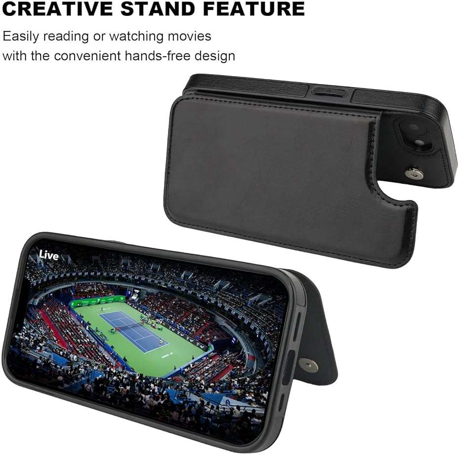 ONETOP Compatible with iPhone 17e/16e Wallet Case with Card Holder, PU Leather Kickstand Card Slots Case, Double Magnetic Clasp and Durable Shockproof Cover 6.1 Inch (Black) - Image 5