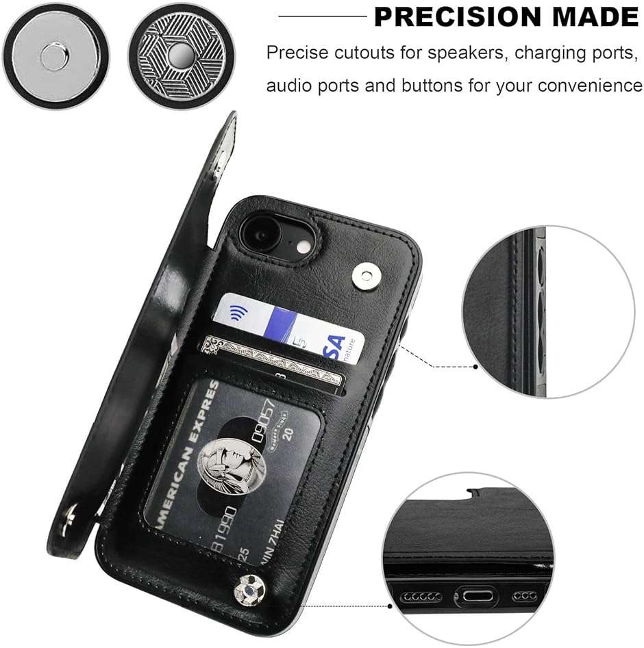 ONETOP Compatible with iPhone 17e/16e Wallet Case with Card Holder, PU Leather Kickstand Card Slots Case, Double Magnetic Clasp and Durable Shockproof Cover 6.1 Inch (Black) - Image 7