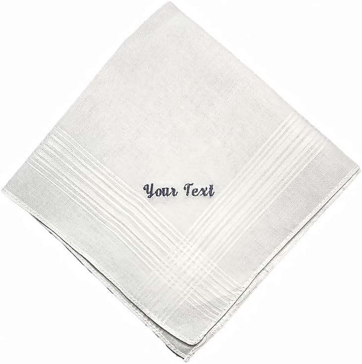 Custom Handkerchief For Women Men, Personalized Embroidered Text White Soft Cotton Wedding Funeral Hankie Hanky For Bride Groom Husband Mom Dad Brother- 1 pc. - Image 1