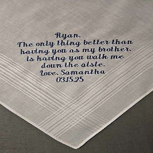 Custom Handkerchief For Women Men, Personalized Embroidered Text White Soft Cotton Wedding Funeral Hankie Hanky For Bride Groom Husband Mom Dad Brother- 1 pc. - Image 4