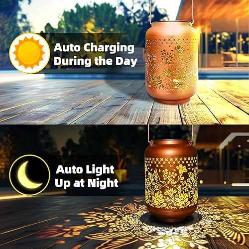Solar Lanterns Outdoor Waterproof, Hummingbird Hanging Solar Lantern Garden Decor Birthday Gifts for Women Mom Grandma, Metal Solar Powered Lanterns Garden Decoration for Yard, Patio, Backyard, Porch - Image 3