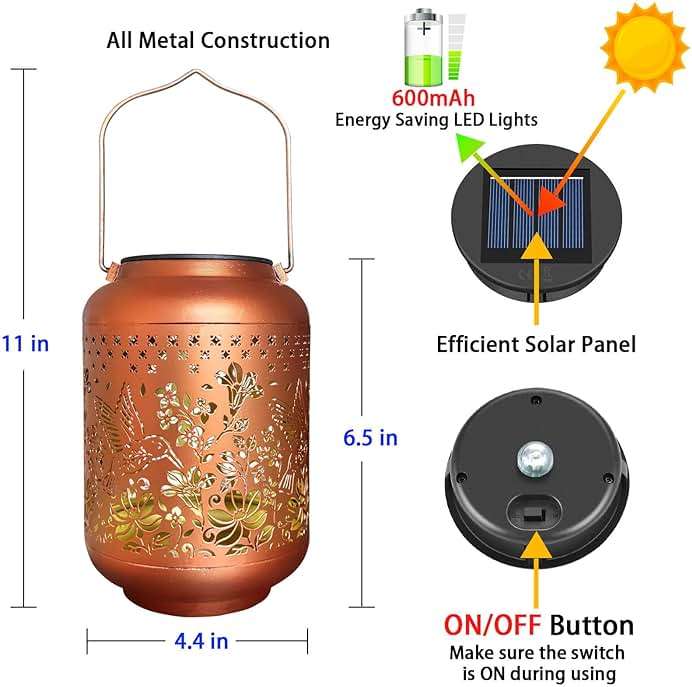 Solar Lanterns Outdoor Waterproof, Hummingbird Hanging Solar Lantern Garden Decor Birthday Gifts for Women Mom Grandma, Metal Solar Powered Lanterns Garden Decoration for Yard, Patio, Backyard, Porch - Image 6