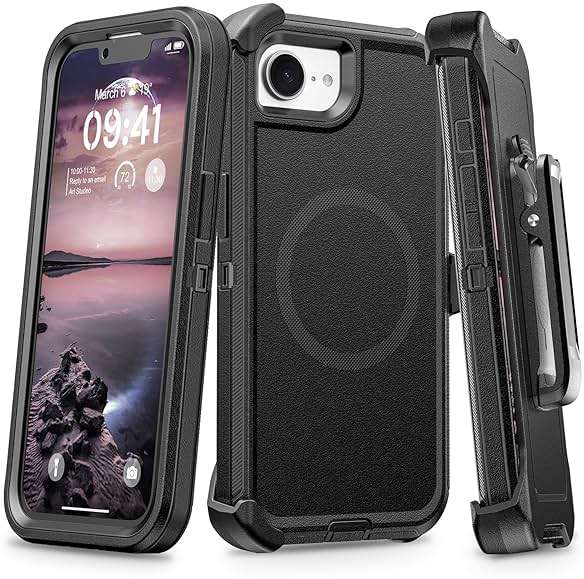 TUTUKII for iPhone 16e & iPhone 17e Case with Belt Clip Holster, Anti-Shock, Anti-Slip, Compatible with MagSafe, 3-Layer Drop Protection, Heavy Duty Magnetic Phone Case Cover 6.1", Black - Image 1