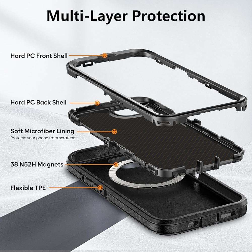 TUTUKII for iPhone 16e & iPhone 17e Case with Belt Clip Holster, Anti-Shock, Anti-Slip, Compatible with MagSafe, 3-Layer Drop Protection, Heavy Duty Magnetic Phone Case Cover 6.1", Black - Image 2