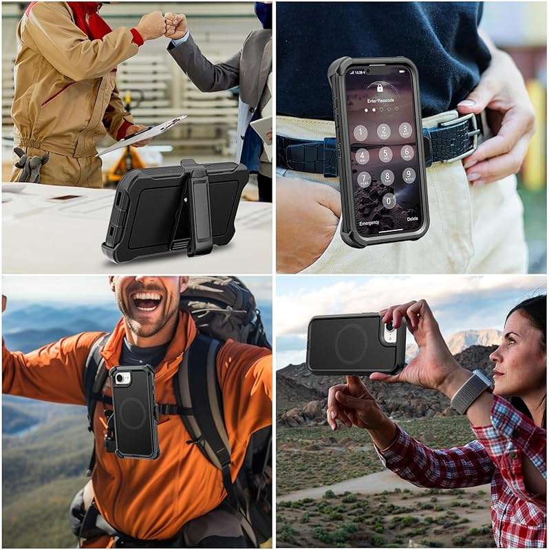 TUTUKII for iPhone 16e & iPhone 17e Case with Belt Clip Holster, Anti-Shock, Anti-Slip, Compatible with MagSafe, 3-Layer Drop Protection, Heavy Duty Magnetic Phone Case Cover 6.1", Black - Image 8