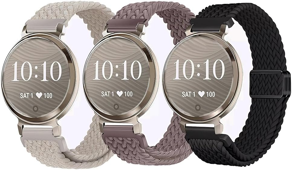 3Pack Braided Stretchy Nylon Bands Compatible with Garmin Lily 2 Watch Bands for Women Girls,14mm Loop Magnetic Elastic Sport Strap for Garmin Lily 2 Smart Watch for Men - Product Image