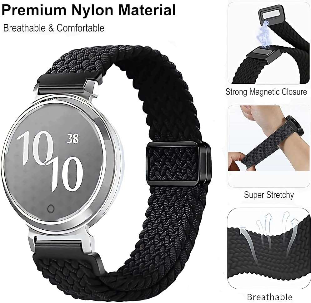 3Pack Braided Stretchy Nylon Bands Compatible with Garmin Lily 2 Watch Bands for Women Girls,14mm Loop Magnetic Elastic Sport Strap for Garmin Lily 2 Smart Watch for Men - Image 4