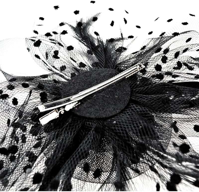 AQOKKA Women Fascinators Hats Veil Mesh Tea Party Derby Hat Bow Lace Gloves Pearl Jewelry Set for Women Cocktail Wedding - Image 5
