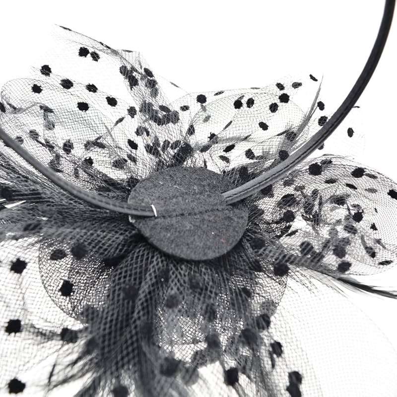 AQOKKA Women Fascinators Hats Veil Mesh Tea Party Derby Hat Bow Lace Gloves Pearl Jewelry Set for Women Cocktail Wedding - Image 7