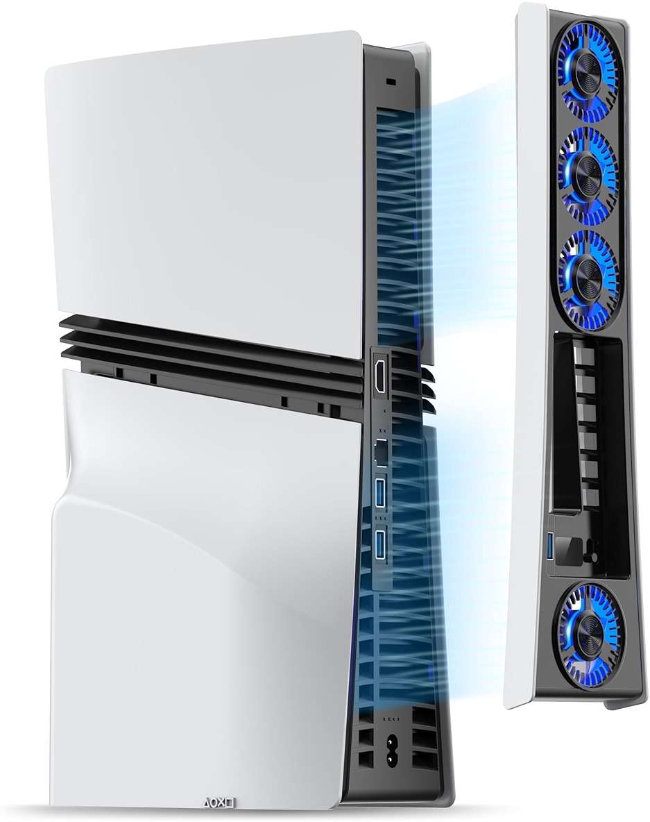 JUSPRO Cooling Fan for PS5 Pro, Quiet Enhanced 4 Cooler Fan with Adjustable Speed, Auto Power On/Off, Cooling Accessories with USB 3.0 Port and LED Light for PlayStation 5 Pro - Image 1