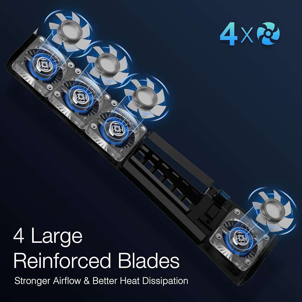 JUSPRO Cooling Fan for PS5 Pro, Quiet Enhanced 4 Cooler Fan with Adjustable Speed, Auto Power On/Off, Cooling Accessories with USB 3.0 Port and LED Light for PlayStation 5 Pro - Image 3