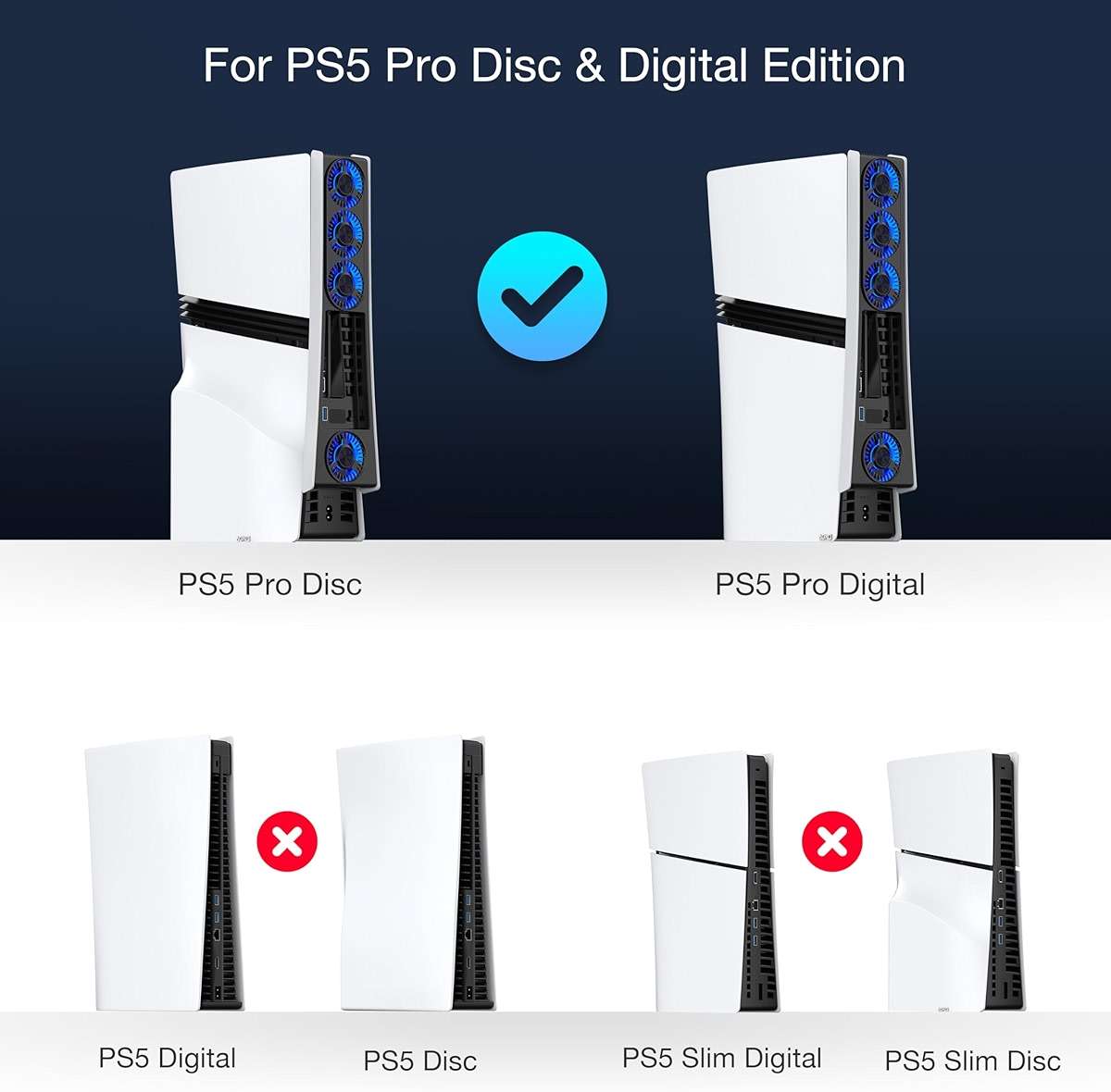 JUSPRO Cooling Fan for PS5 Pro, Quiet Enhanced 4 Cooler Fan with Adjustable Speed, Auto Power On/Off, Cooling Accessories with USB 3.0 Port and LED Light for PlayStation 5 Pro - Image 7