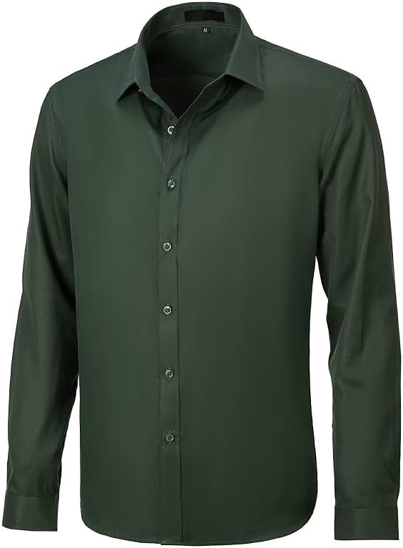 Mens Dress Shirts Classic Solid Long Sleeve Formal Shirt for Men Business Casual Button Down Shirts - Product Image