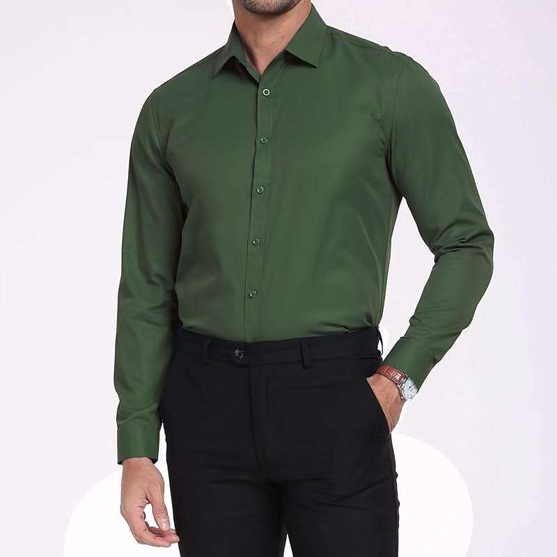 Mens Dress Shirts Classic Solid Long Sleeve Formal Shirt for Men Business Casual Button Down Shirts - Image 2