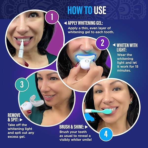 GuruNanda Teeth Whitening Kit - 8% Hydrogen Peroxide Teeth Whitening Gel Pen & Advanced Wireless LED Accelerator Light, Upto 10 Shades Whiter Teeth, Professional Dentist-Inspired System, 40 Treatments - Image 5