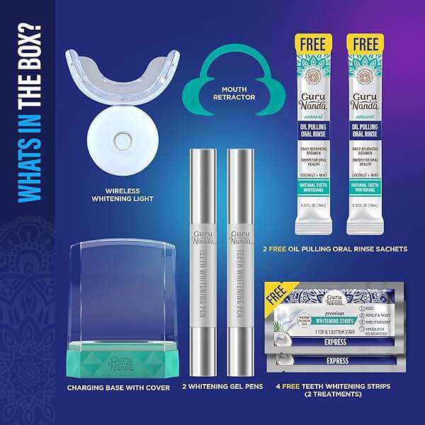 GuruNanda Teeth Whitening Kit - 8% Hydrogen Peroxide Teeth Whitening Gel Pen & Advanced Wireless LED Accelerator Light, Upto 10 Shades Whiter Teeth, Professional Dentist-Inspired System, 40 Treatments - Image 6