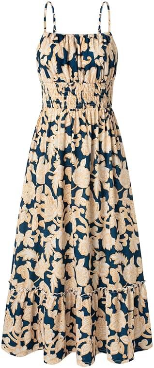 GRACE KARIN Summer Dresses for Women 2026 Vacation,Smocked Floral Maxi Dress,Boho Beach Sundress with Pocket Fashion Clothing - Product Image